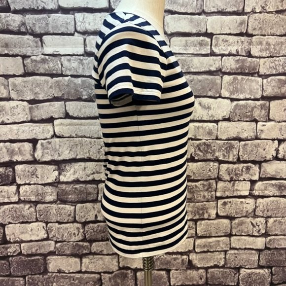 Ralph Lauren Sport Navy & White Stiped V-Neck Short Sleeve Top Size Small - Picture 7 of 8